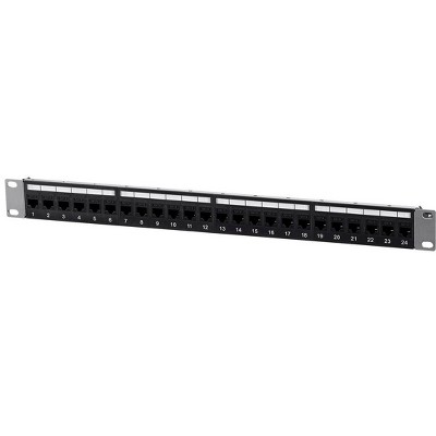 Monoprice Cat6 1U Patch Panel - 19in, With Loaded Removable Keystone Jacks, 24 Ports Gigabit Ethernet, Dual Type IDC keystones