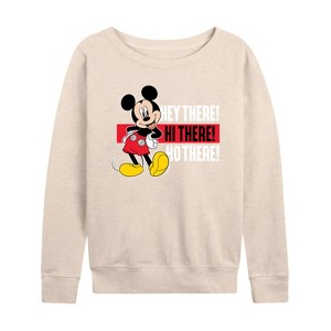 Women's - Disney - Hey There! Hi There! Lightweight French Terry Wide Neck Long Sleeve Shirt - 1 of 4