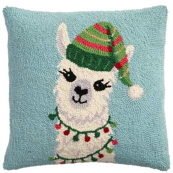VivaTerra Decked Out Llama Hand-Hooked Wool Pillow