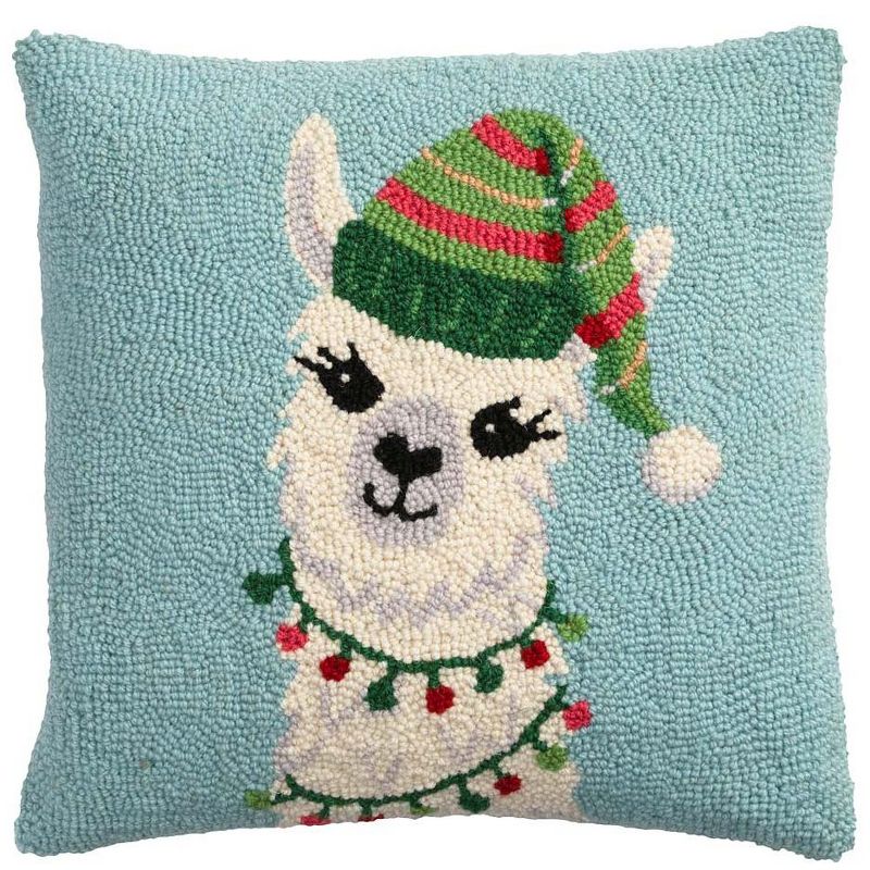 VivaTerra Decked Out Llama Hand-Hooked Wool Pillow, 1 of 2
