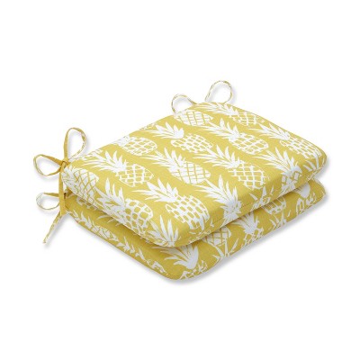 2pk Pineapple Rounded Corners Outdoor Seat Cushions Yellow - Pillow Perfect