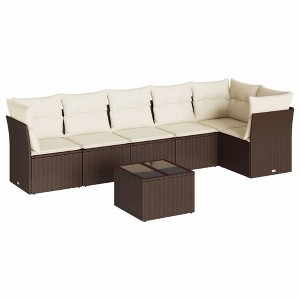 vidaXL Garden Sofa Set Brown PE rattan, powder-coated steel, tempered glass - 1 of 4