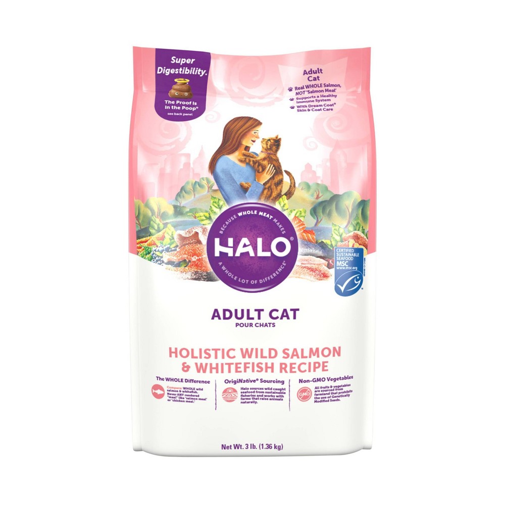 UPC 745158340218 product image for Halo with Holistic Wild Salmon & Whitefish Recipe Adult Premium Dry Cat Food - 3 | upcitemdb.com