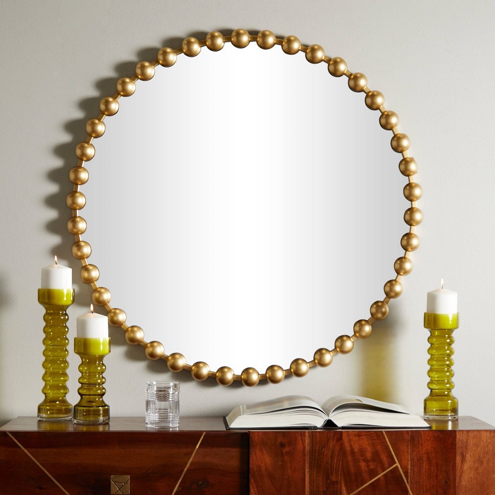 Photos - Wall Mirror Metal Round  with Beaded Detailing Gold - CosmoLiving by Cosmop