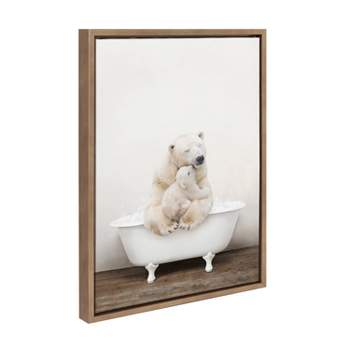 18" x 24" Sylvie Mother Baby Polar Bear Tub Framed Canvas by Amy Peterson Gold - Kate & Laurel All Things Decor