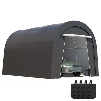 Heynemo Domed Carport with 4 Cloth Bags, Portable Garage with 2 Roll-up Doors, Heavy Duty Car Canopy Party Tent, Storage Shelter Shed