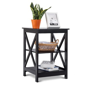 Costway 3-Tier Nightstand End Table Storage Display Shelf Living Room Furniture Black - 1 of 4