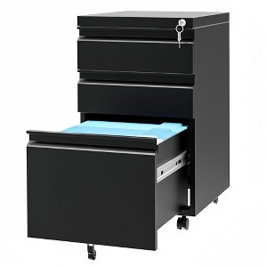 GustoWave 3 Drawer File Cabinet with Lock and Wheels, 24" Office Lateral Filing Cabinet Metal Filing Cabinet with Adjustable Shelf, Black - 1 of 4