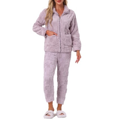 cheibear Women's Flannel Long Sleeve Soft Winter Warm Rabbit Pattern Pajama Sets with Pockets