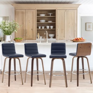 Bekrvio 26"/29" Swivel Bar Stools Set of 1/2/3/4, Faux Leather Upholstered Counter Chairs with Wood Legs, Mid-Century Seating for Kitchen Island - 1 of 4