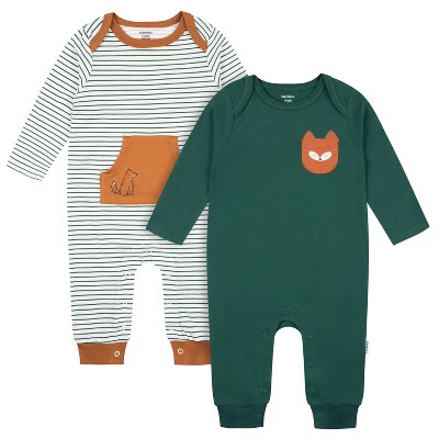 Image of Gerber Baby Boys' Rompers - Green Fox - 3-6 Months - 2-Pack