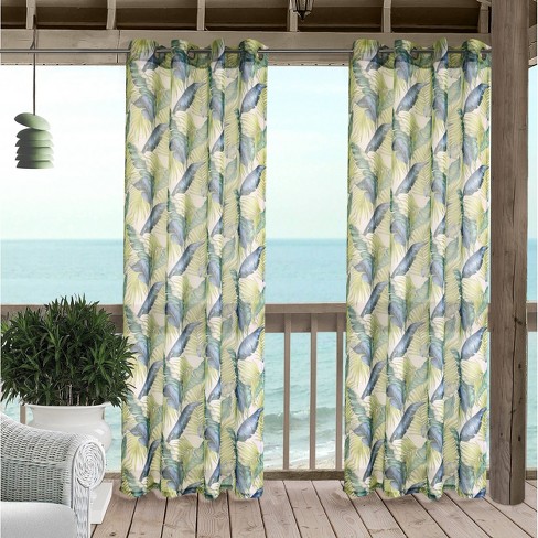 Bahama Sheer Grommet Outdoor Curtain, Green Outdoor Curtains
