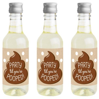 Big Dot of Happiness Party 'Til You're Pooped  - Mini Wine & Champagne Bottle Label Stickers - Poop Emoji Party Favor Gift for Women & Men - Set of 16