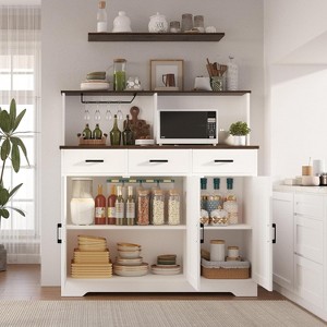 47.2" Sideboard with Storage, Wooden Large Storage Cabinet with 3 Doors, 3 Drawers and 1 Countertop, Suitable for Dining Room, Living Room - 1 of 4