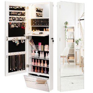 Tangkula Wall Mounted Jewelry Cabinet Armoire Full-Length Mirror w/ LED Lights & Drawer - 1 of 4