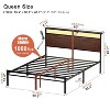 WOWLIVE Twin/Full/Queen/King Size Bed Frame with LED Light and Charging Station, Metal Frame with Storage Headboard, Large Storage Space - 3 of 4