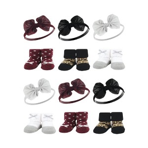 Hudson Baby Infant Girl 12Pc Headband and Socks Giftset, Burgundy Leopard, One Size - 1 of 2