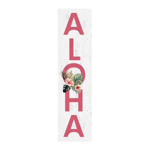 HomeRoots 36" White And Pink Solid Wood Tropical Floral Aloha Porch Sign - 1 of 4