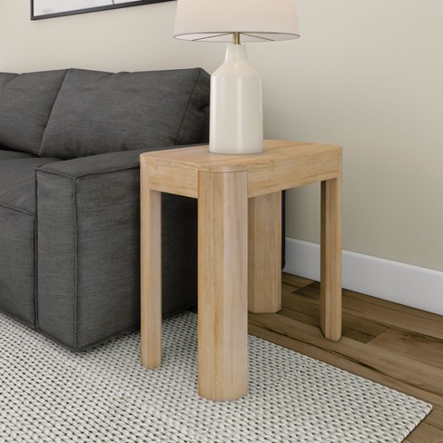 Plank+beam Solid Wood Side Table, Modern Rounded Edge Slim Side Table ...