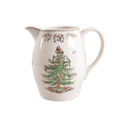 Spode Christmas Tree Gold Pitcher - 1.7L Earthenware Jug with Handle & Spout, Holiday Serveware with 22K Gold Accents