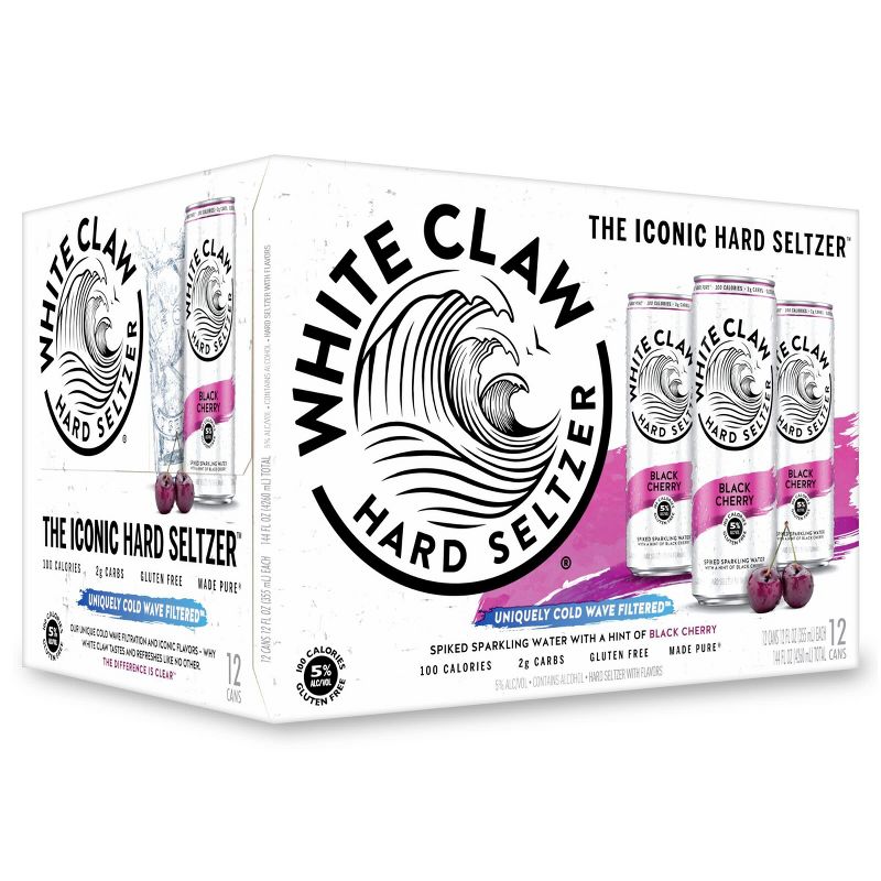 White Claw Black Cherry Hard Seltzer - 12pk/12 fl oz Slim Cans, 1 of 11
