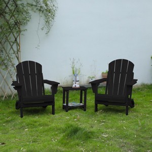 Folding Patio Chairs With Side Table,3-Piece Adirondack Chair Set With Wood Texture,All-Weather Adirondack Chair -Maison Boucle - 1 of 4