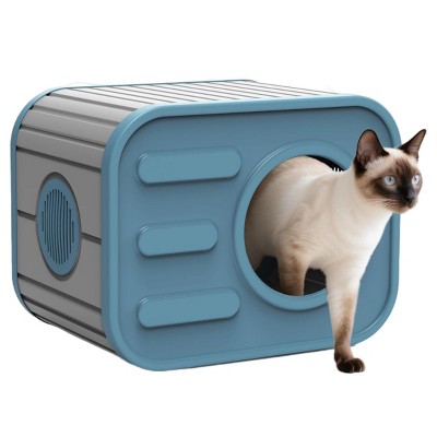 SEVOBAL Outdoor Cat House Cat Shelter with Bed Mat Feral Cat Pet House Indoor Outdoor Weatherproof Insulated Easy Assembly, Blue, 20.8"*14.2"*15.9"