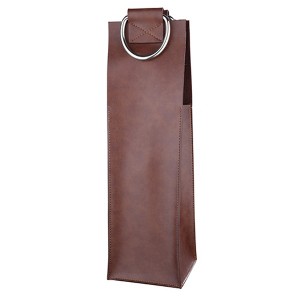 Viski Leather Wine Bag, Wine Gift Bag Faux Leather, Magnetic Closure, Stainless Steel Handle, Holds 1 Standard Wine Bottle, Brown, Set of 1 - 1 of 4