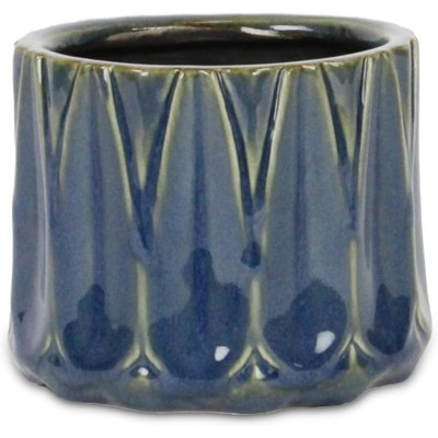 Cheung's Tasselea Geometric Themed Round Ceramic Pot- Small - Blue
