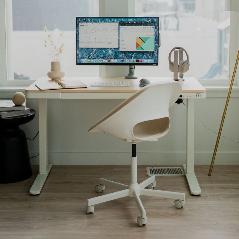 Mount-It! Compact Electric Height Adjustable Desk, Automatic Standing Desk with Ergonomic Height Adjustment from 28.3" to 46.5", USB Ports and Drawer, 5 of 11