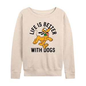 Women's - Disney - Pluto Life Is Better With Dogs Lightweight French Terry Wide Neck Long Sleeve Shirt - 1 of 4