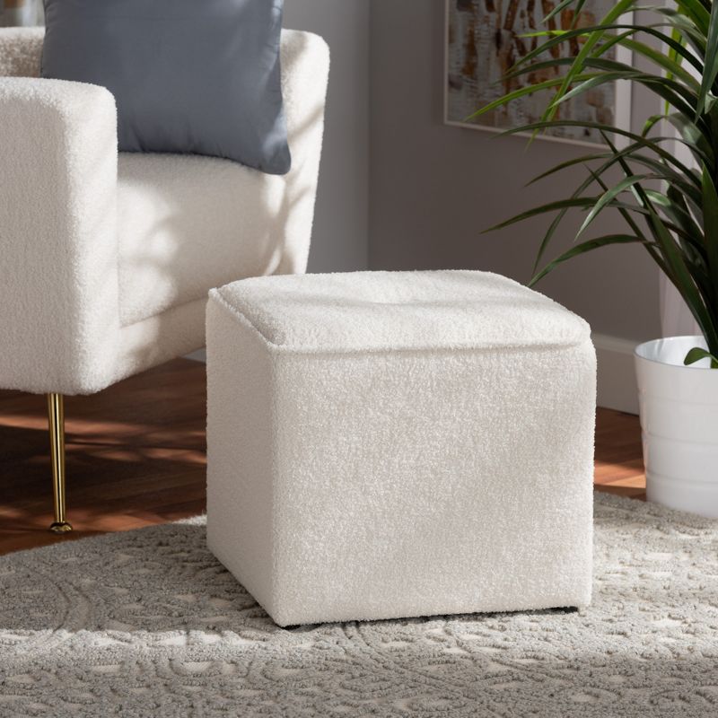 Baxton Studio Isaiah Modern and Contemporary Ivory Boucle Upholstered Ottoman, 1 of 7
