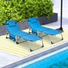 Gymax Outdoor Folding Chaise Lounge Chair 5-position Lounge Chair w/ Adjustable Footrest Face Hole Storage Pocket Portable Recliner Blue/Beige - 4 of 4