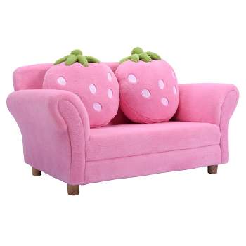 Tangkula Kids Sofa Cute Sofa Strawbwrry Sponge Filler Upholstered Lounge w/ Armrest