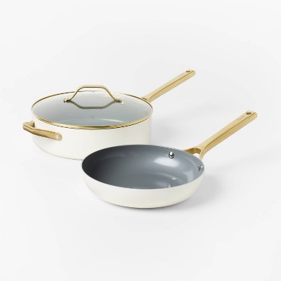 7pc Nonstick Ceramic Coated Aluminum Cookware Set with Champagne Handles Cream - Figmint™