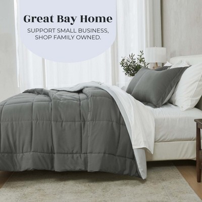 Full/Queen Dark Grey Reversible Down Alternative Microfiber Comforter Set