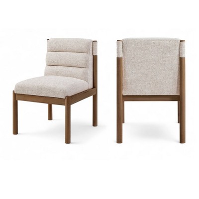 Meridian Furniture,Eloura Beige Linen Textured Fabric Upholstered Dining Chair, Set of 2