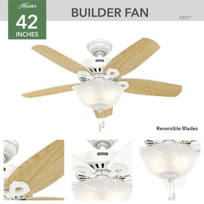Hunter 42" Builder Lighted Ceiling Fan Snow White Finish - Perfect for Small Rooms with WhisperWind Technology