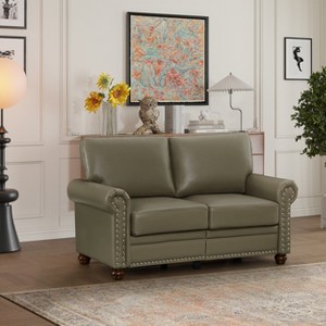 PU Leather Sofa with Nailhead Trim, Rolled Arms, and Rubber Wood Legs – Classic Upholstered Sofa Couch for Living Room - HABITRIO - 1 of 4
