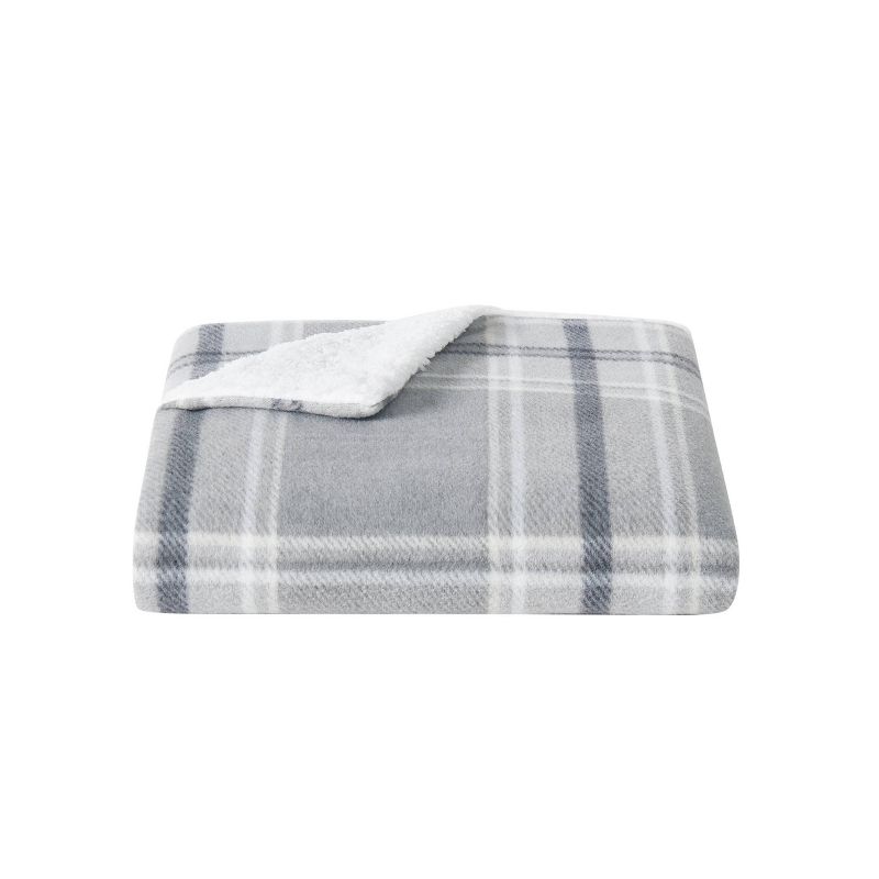 King Cozy Teddy Bed Blanket Gray Plaid - Cannon, 3 of 8