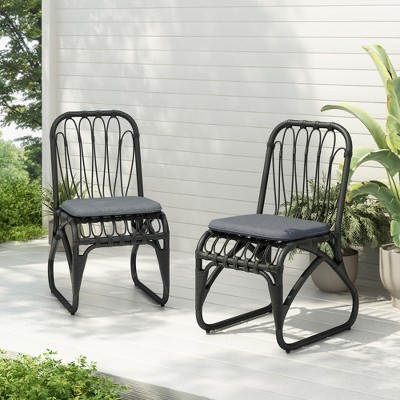 VASIP Outdoor Wicker Chairs Set of 2,Wicker Patio Chairs with Seat Cushion,Metal Frame,Armless,High Ladder Back Dining Chairs (Black +  Gray)