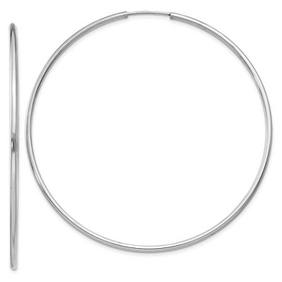 Black Bow Jewelry 1.5mm, 14k White Gold Endless Hoop Earrings, 58mm (2 1/4 Inch)