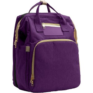 Waterproof Diaper Backpack with Changing Station & USB Port – 4‑in‑1 Travel Baby Bag for Mom & Dad, Stroller Straps Included (Black, Gray, Purple) - 1 of 4
