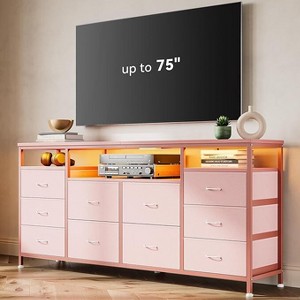 63.3 Inch Dresser for Bedroom, 10 Drawer Dresser Tv Stand for 65 70 75 Inch Tv, with Led Lights & Power Outlets,  Living Room - 1 of 4