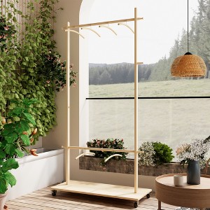 KTMBDW Clothing Garment Rack Clothing Racks on Wheels Rolling Clothes Rack with 6 Wooden Hangers and Adjustable Shelf for Hanging Clothes - 1 of 4