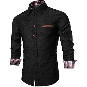 COOFANDY Men's Casual Dress Shirt Button Down Shirts Long-Sleeve Plaid Collar Denim Work Shirt S-5XL - 1 of 4