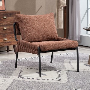Modern Braided Upholstery Lounge Chair with Metal Frame, Ergonomic Cushioned Armchair for Living Room or Bedroom with Adjustable Feet - 1 of 4