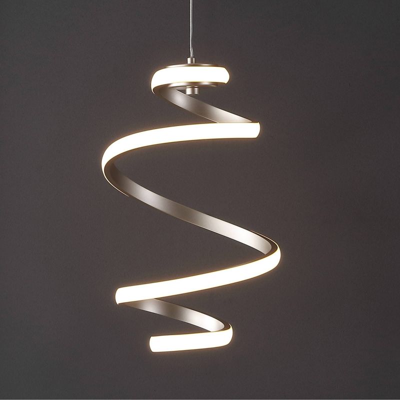 11&#34; Whirl Modern Minimalist Aluminum/Iron Abstract Integrated LED Pendant Silver - JONATHAN Y, 2 of 11