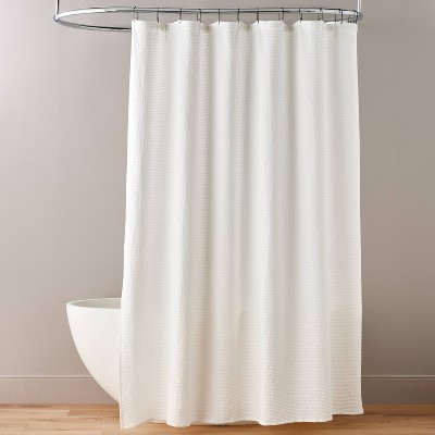 Extra-Long Organic Cotton Pebble Matelassé White Shower Curtain + Reviews