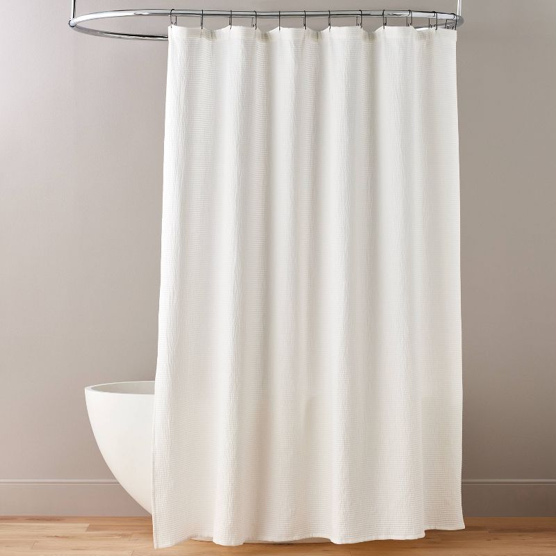 Textured Horizontal Stripe Matelass&#233; Shower Curtain Cream - Hearth &#38; Hand&#8482; with Magnolia, 1 of 5